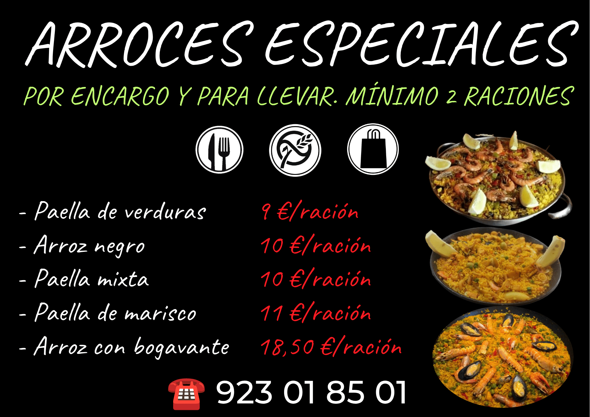 Arroces especiales, por encargo y para llevar