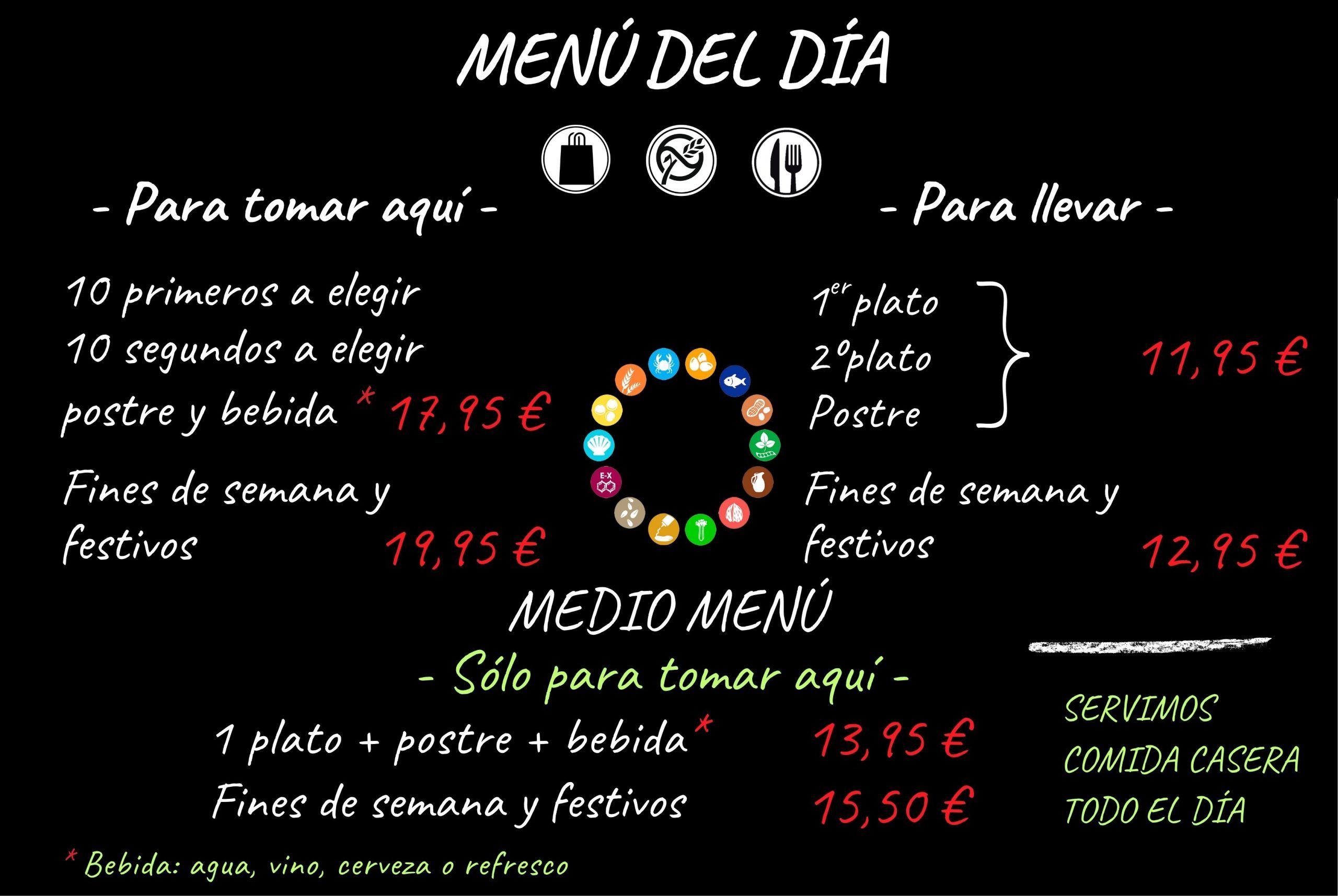Menús del día Precio y Opciones