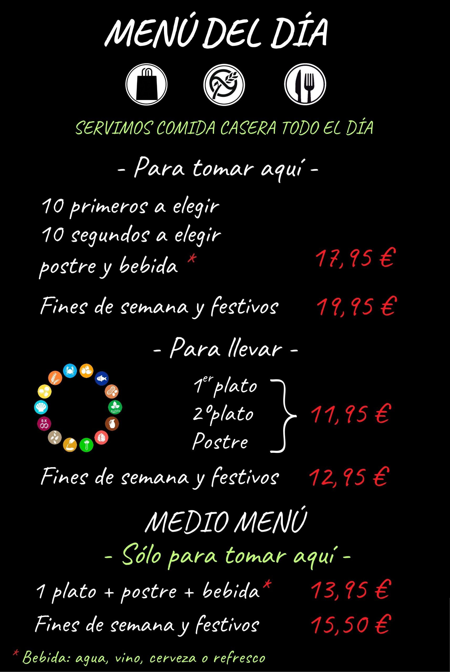 Menús del día Precio y Opciones